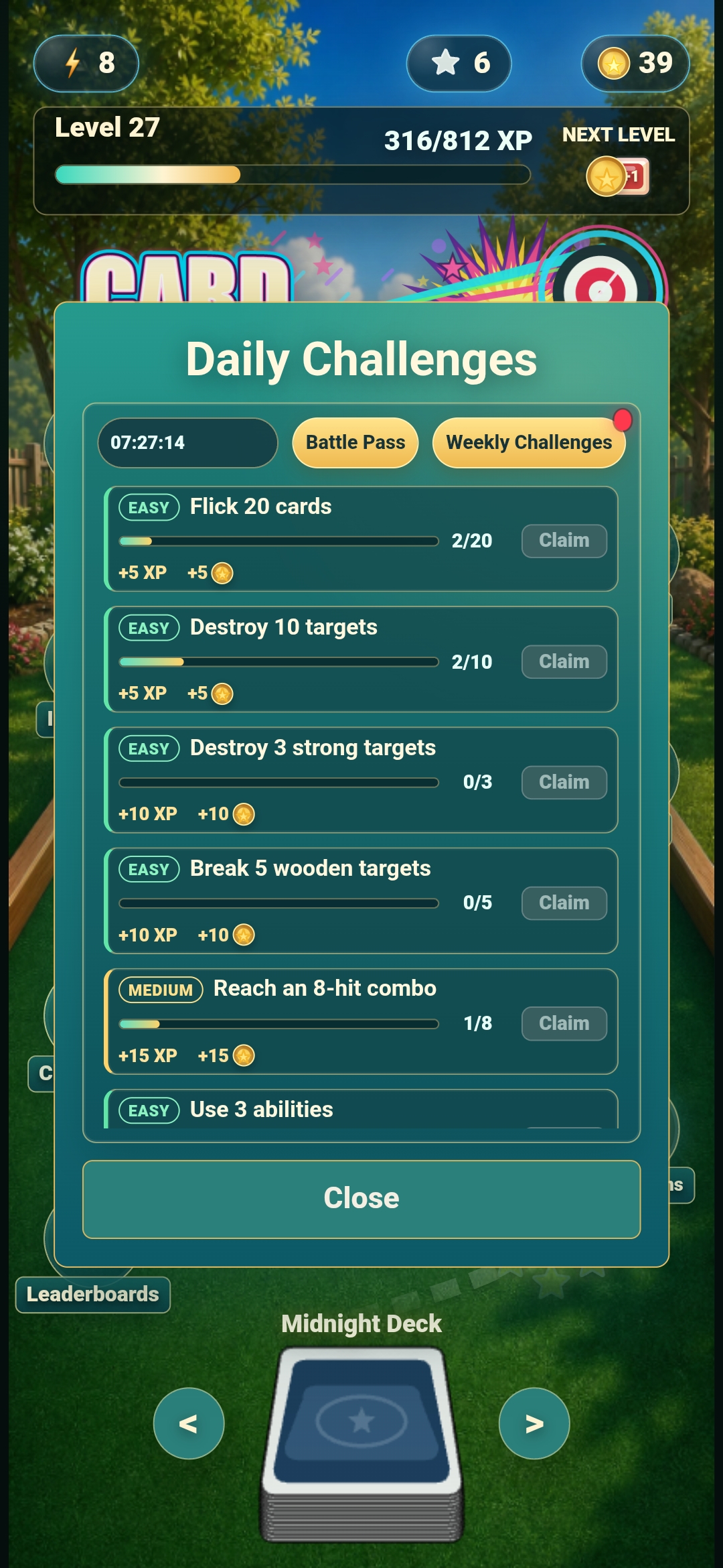 Card Flick daily challenges